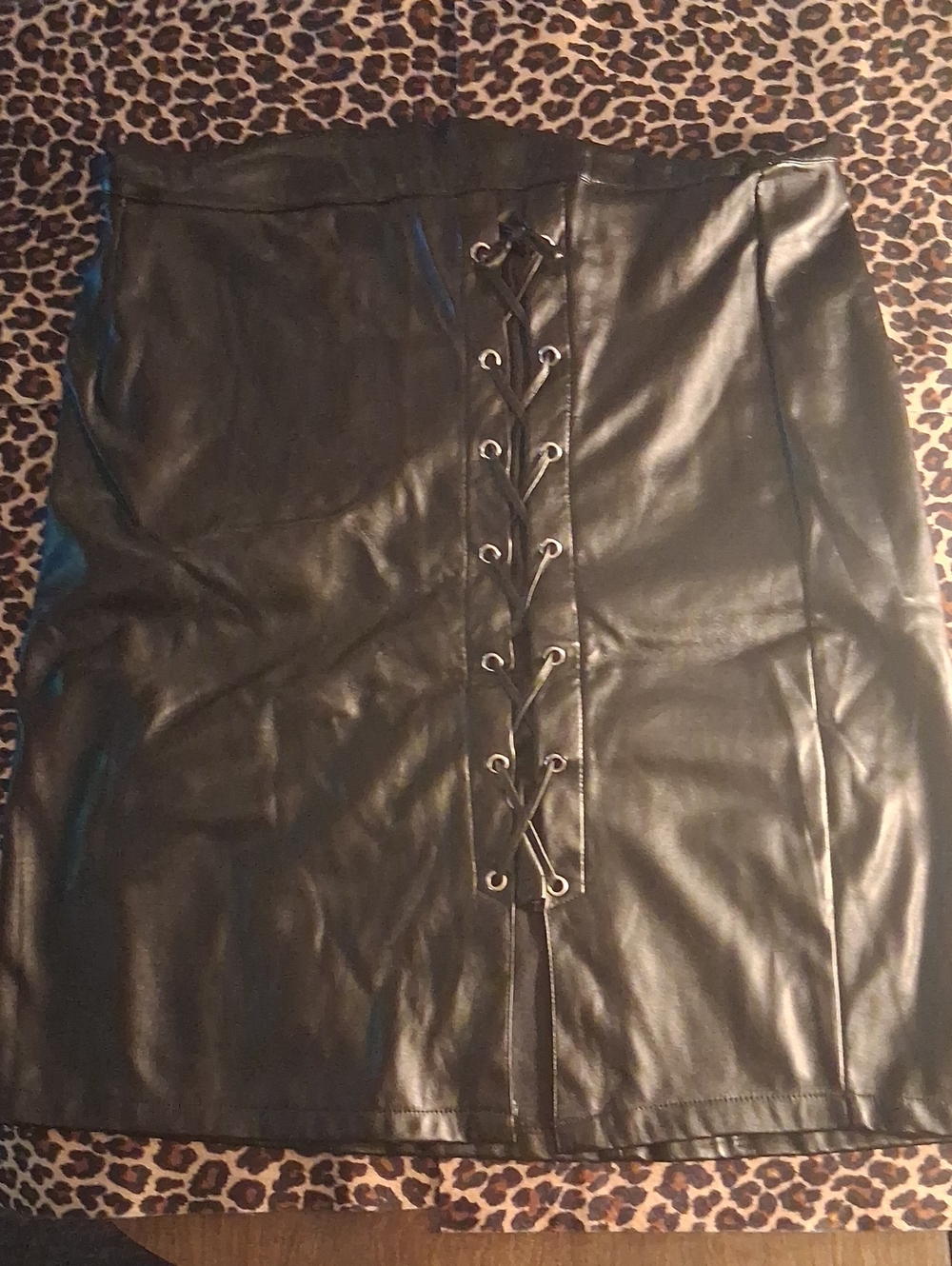 Black Faux Leather Lace-Up Mini Skirt